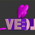 3D LOVE Letters With Pink Hearts On Purple Cubes Shiny Reflective Surface