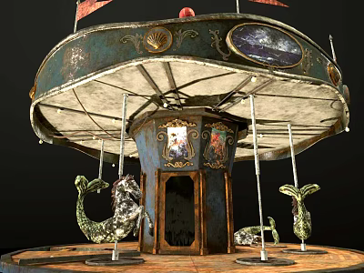 Vintage Carousel Ride With Decorative Canopy And Seahorse Shaped Seats 3d model