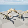 Two Dragon Models Standing On Checkerboard Floor With Blue Sky And Ocean 3d model