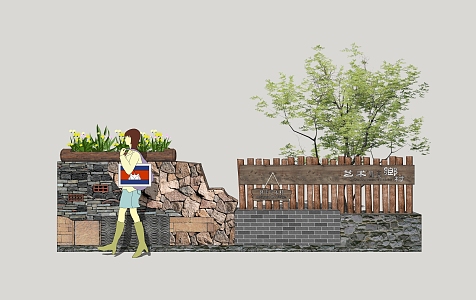 Village low wall brick wall residential courtyard wall landscape fence 3d model