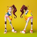 Cartoon girl woman beauty long ponytail akimbo sexy sunglasses animated character cool 3d model