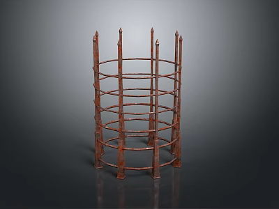 Small Animal In Red Metal Cylindrical Cage With Spiked Top And Multi Layer Bars 3d model