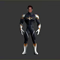 Game and Movie Character with Red Hair Black Bodysuit Gold Shoulder Accents White Gloves White Boots
