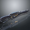 Futuristic Metallic Weapon With Sharp Blade Gold Accents And Sleek Design