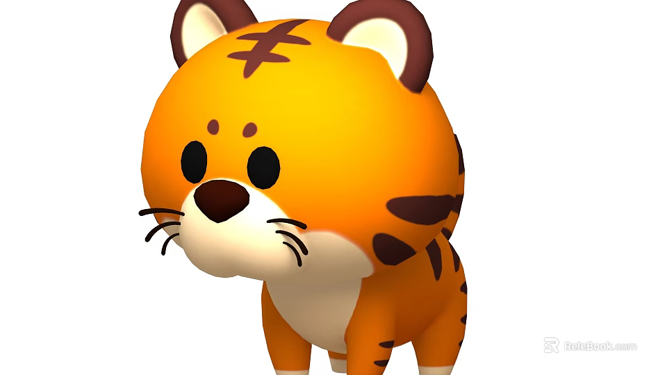 Cute Orange Cartoon Tiger Character With Black Stripes And Brown Ears 3d model 