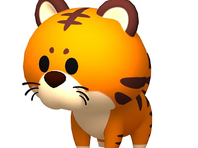Cute Orange Cartoon Tiger Character With Black Stripes And Brown Ears 3d model