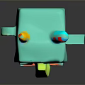 Turquoise Game And Movie Character With Large Eyes Yellow Nose Pink Ears And Decorative Horns