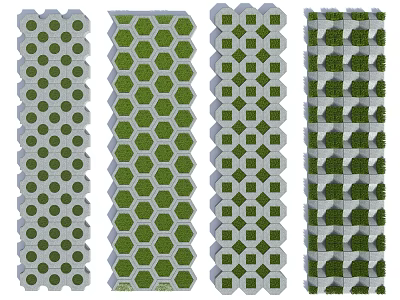 Decorative Gray Green Pavers With Circular Hexagonal Diamond Grid Patterns 3d model