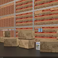 Large Brown And White Container Buildings With Stacked Cardboard Boxes 3d model