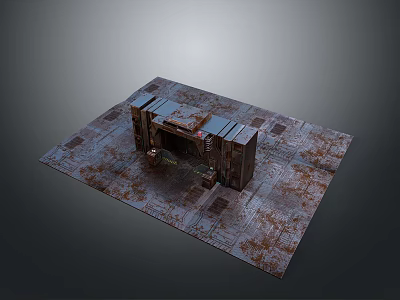 Rusty Metal Floor With Industrial Entrance Structure And Weathered Metal Frames 3d model