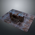Rusty Metal Floor With Industrial Entrance Structure And Weathered Metal Frames