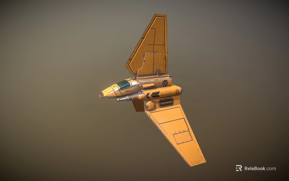 Yellow Sci Fi Model Spaceship With Angular Wings And Detailed Cockpit Design 3d model 