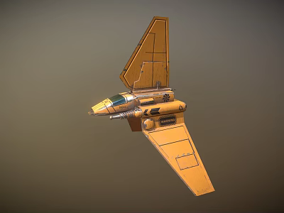 Yellow Sci Fi Model Spaceship With Angular Wings And Detailed Cockpit Design 3d model