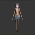 Anime Style Female Character with Blue Short Hair in Orange Coat White Shirt