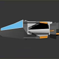 Three Low Poly Style Spaceship Models In White Blue And Orange On Dark Gray Background 3d model