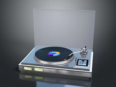 Hi Fi Turntable With Transparent Cover Black Vinyl Record And Colorful Label 3d model