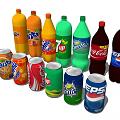 Assorted Carbonated Soft Drinks in Bottles and Cans with Popular Brand Logos