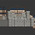 Medieval Castle Architecture with Blue Roofs White Towers and Wooden Structures Detailed Design