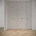 Modern Minimalist White Wardrobe With Six Panel Doors And Brass Handles On Herringbone Wooden Floor
