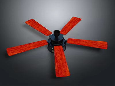 Stylish Ceiling Fan With Red Wooden Blades And Black Motor Housing 3d model