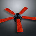 Stylish Ceiling Fan With Red Wooden Blades And Black Motor Housing