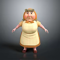3D Model Elderly Woman Character With Checkered Apron Brown Shoes And Plump Figure