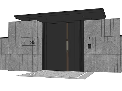 Modern Entrance Gate With Gray Stone Walls Black Door And Metal Handle 3d model