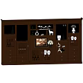 Classic Brown Wine Cabinet With Glass Doors Storage Shelves And Decorative Items