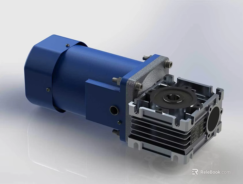 Industrial Gear Motor With Blue Silver Housing Aluminum Heat Sink And Flange Interface 3d model 