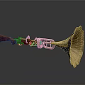 Unique Firearm Horn Hybrid Device With Red Wooden Stock And Brass Bell