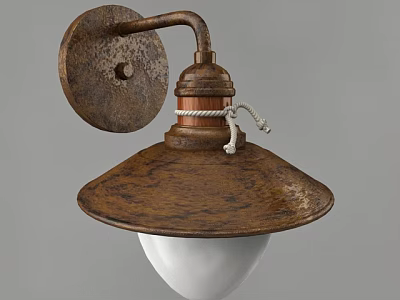 Vintage Copper Wall Sconce With Curved Arm Rope Detail And White Glass Globe 3d model