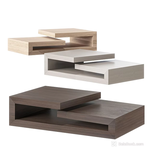 Contemporary Wooden Coffee Tables Collection Featuring Layered Design And Multiple Wood Tones 3d model 