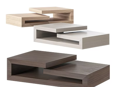 Contemporary Wooden Coffee Tables Collection Featuring Layered Design And Multiple Wood Tones 3d model