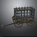 Medieval War Cart With Spiked Top Wooden Wheels And Metal Frame