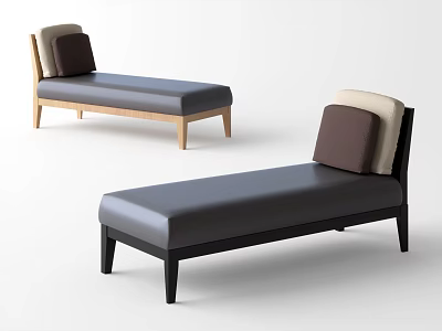 Two Modern Sofa Benches with Dark Upholstery Two Tone Backrest and Contrasting Wooden Legs 3d model