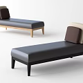 Two Modern Sofa Benches with Dark Upholstery Two Tone Backrest and Contrasting Wooden Legs