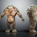 Muscular Monster Character Creature With Ferocious Expression And Rock Like Back Two Views 3d model