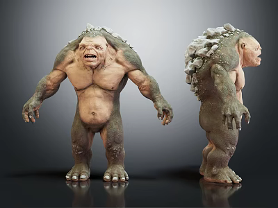 Muscular Monster Character Creature With Ferocious Expression And Rock Like Back Two Views 3d model