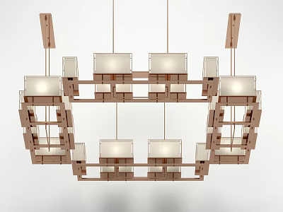 Modern Geometric Chandelier With Metal Frame And Multiple White Lampshades 3d model