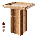 Brown Textured Stone Side Table With Columnar Base And Decorative Balls