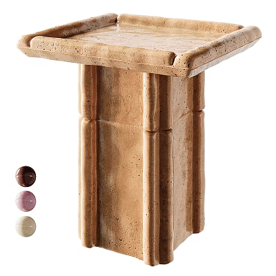 Brown Textured Stone Side Table With Columnar Base And Decorative Balls 3d model