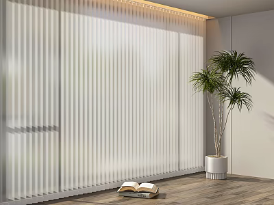 Light Filtering Window Blinds For Large Window With Wooden Floor And Potted Plant 3d model