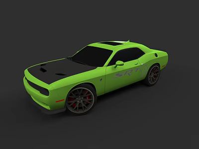 Green Dodge Challenger SRT Muscle Car With Black Hood And Sporty Wheels 3d model