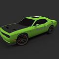 Green Dodge Challenger SRT Muscle Car With Black Hood And Sporty Wheels