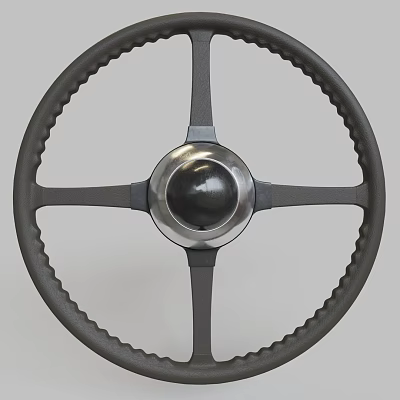 Classic Car Steering Wheel With Textured Grip And Metallic Center Spokes 3d model