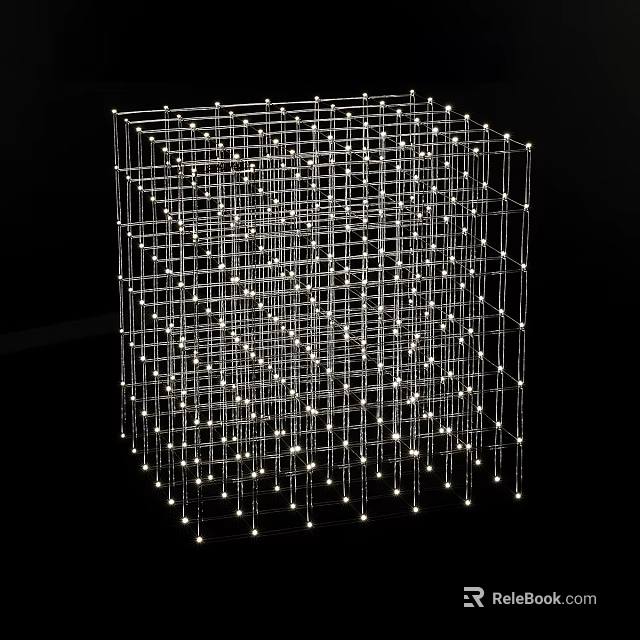 Modern Cube Shaped Grid Framework Chandelier with Hanging Small Lights for Contemporary Interior Design 3d model 