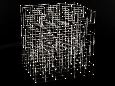 Modern Cube Shaped Grid Framework Chandelier with Hanging Small Lights for Contemporary Interior Design 3d model