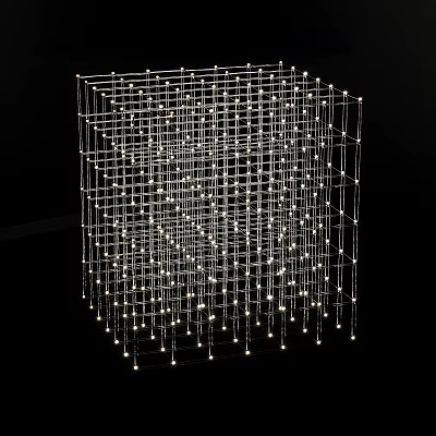 Modern Cube Shaped Grid Framework Chandelier with Hanging Small Lights for Contemporary Interior Design 3d model