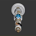 Futuristic Sci Fi Weapon Featuring Blue Energy Core Silver Gold Metallic Handle And Sleek Structure