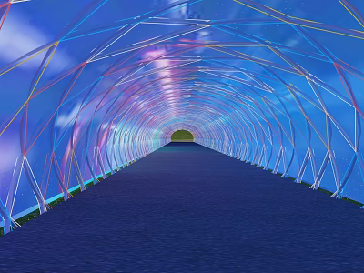 Road Infrastructure Colorful Lighted Tunnel with Geometric Transparent Structure and Smooth Road Surface 3d model